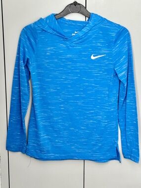 Nike Girls Dri Fit Hooded Long Sleeve Tee Shirt Lightweight Blue Sz Medium
